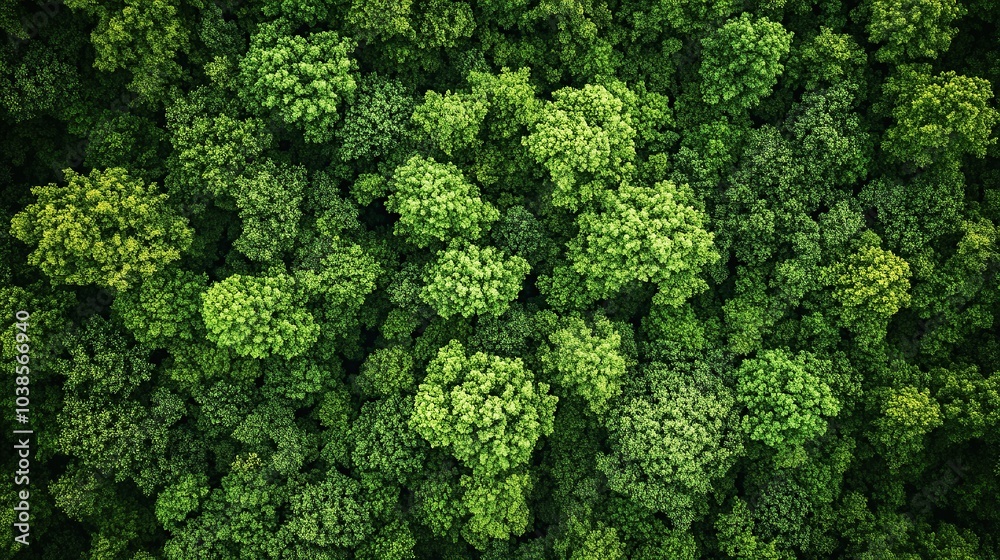 Aerial top view of a green forest landscape with a dense tree canopy from a drone's perspective Aerial top view of a green forest landscape with a dense tree canopy from a drone's perspective