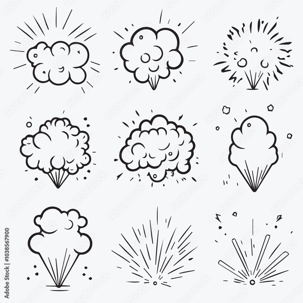 Outline Icons set of cute Booms Explosion Outline Icons set of cute Booms Explosion