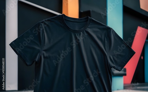 Black T shirt mockup cotton apparel,  Design plain Tshirt template, T-shirt business print presentation mock up Top view flat tee lay.