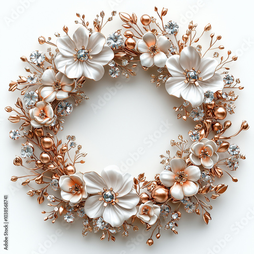 Wallpaper Mural White Christmas wreath with gold ornaments, isolated on a clean background, highly detailed   Torontodigital.ca