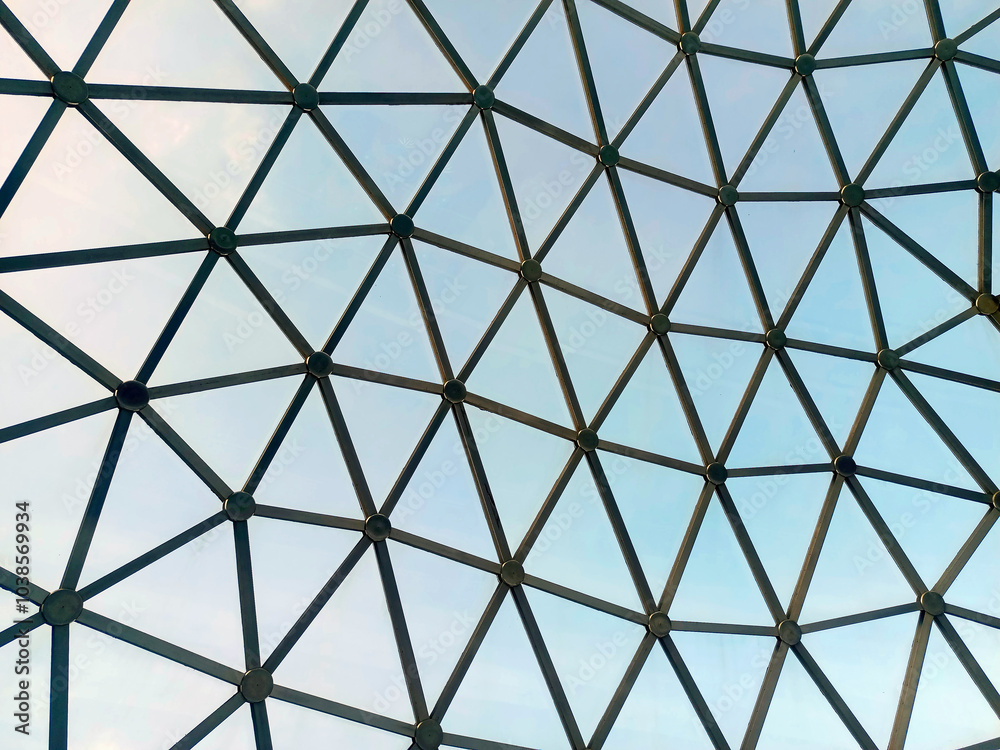 The roof structure of the modern glass dome architecture and blue sky. The roof structure of the modern glass dome architecture and blue sky.