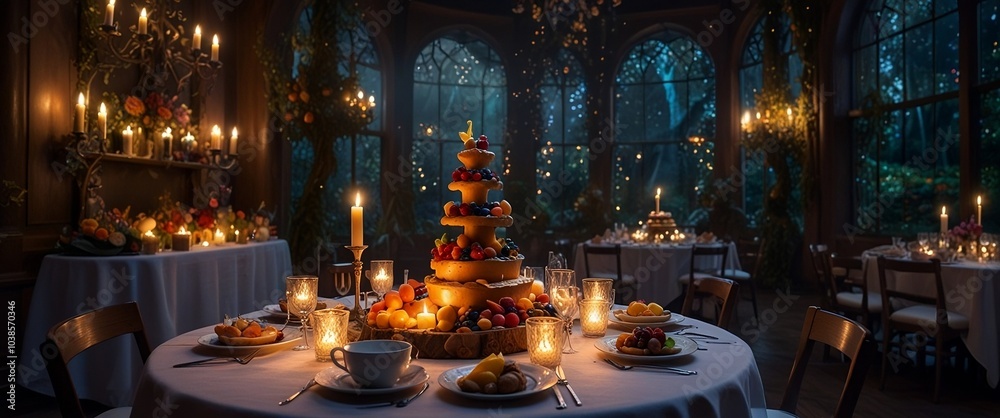Elegant Evening Dining in a Candlelit Garden Setting Elegant Evening Dining in a Candlelit Garden Setting