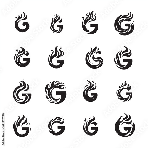 Set of letter G logo with Fire 