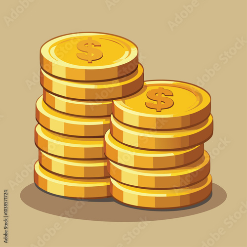 "Flat-Style Gold Coin Stack Illustration"