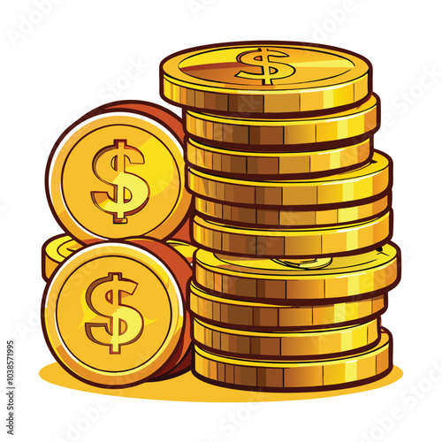 "Flat-Style Gold Coin Stack Illustration"