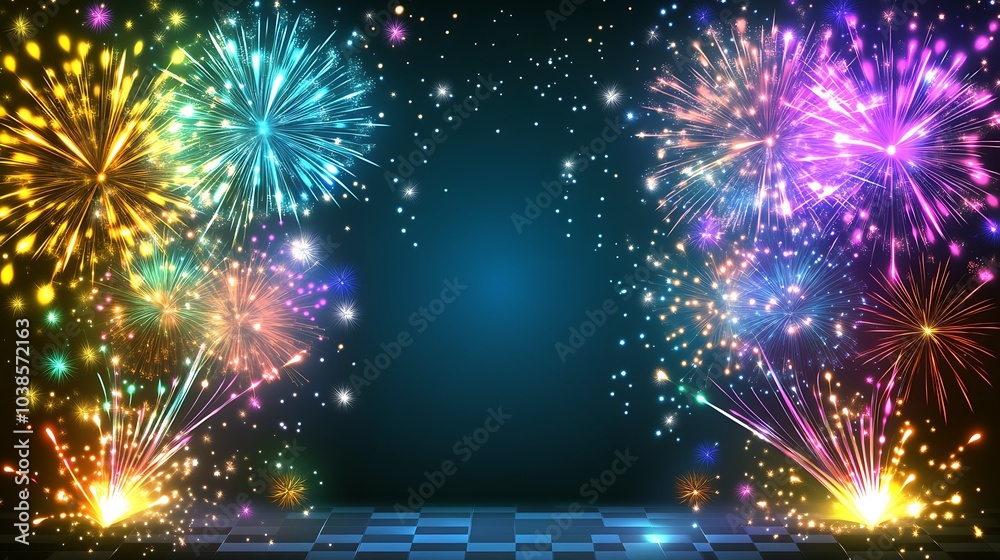 Fototapeta premium festive background of sparkling twinkling and new year firecrackers