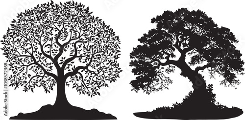 tree silhouette vector black oak tree isolated on white background.tree silhouette vector illustrations.tree sihlouette vector art design.Printable tree graphic design file 09