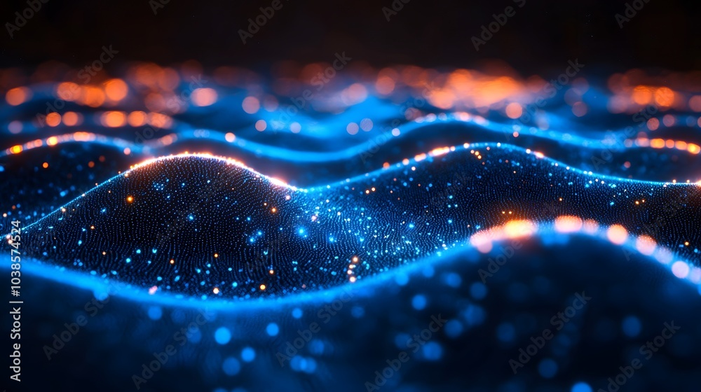 Abstract 3D Rendering of a Glowing Blue and Orange Wave Pattern