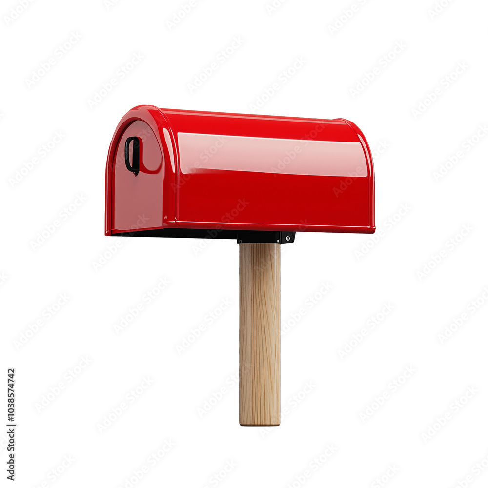 Classic red mailbox on wooden post isolated on transparent background Classic red mailbox on wooden post isolated on transparent background