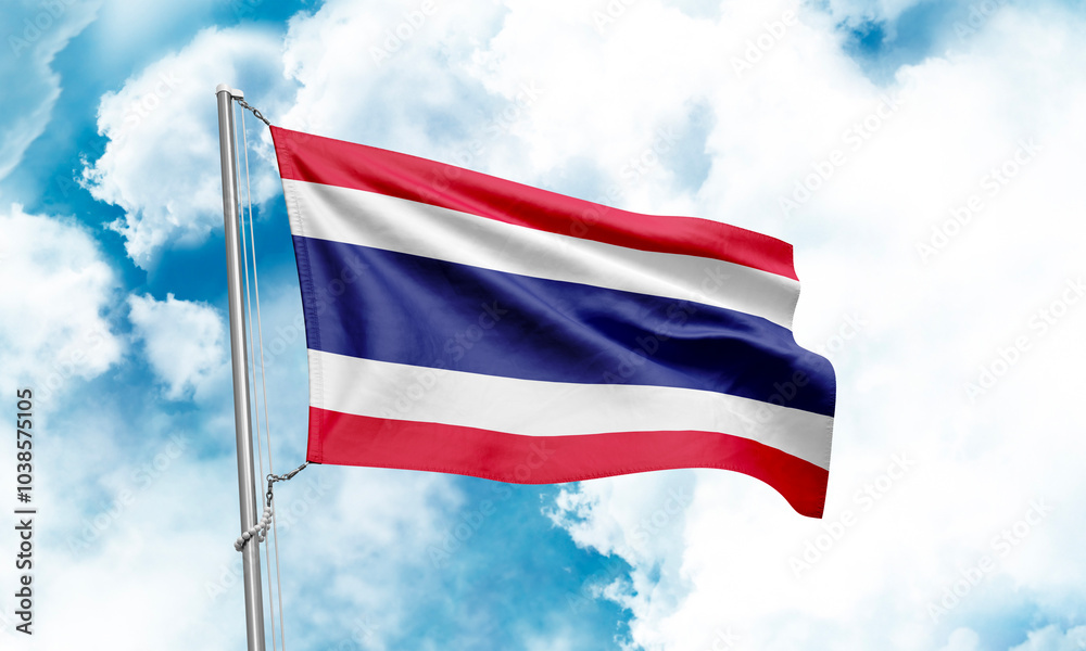 Thailand flag waving on sky background. 3D Rendering Thailand flag waving on sky background. 3D Rendering