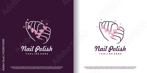 Nail logo design template with creative abstract style Premium Vector