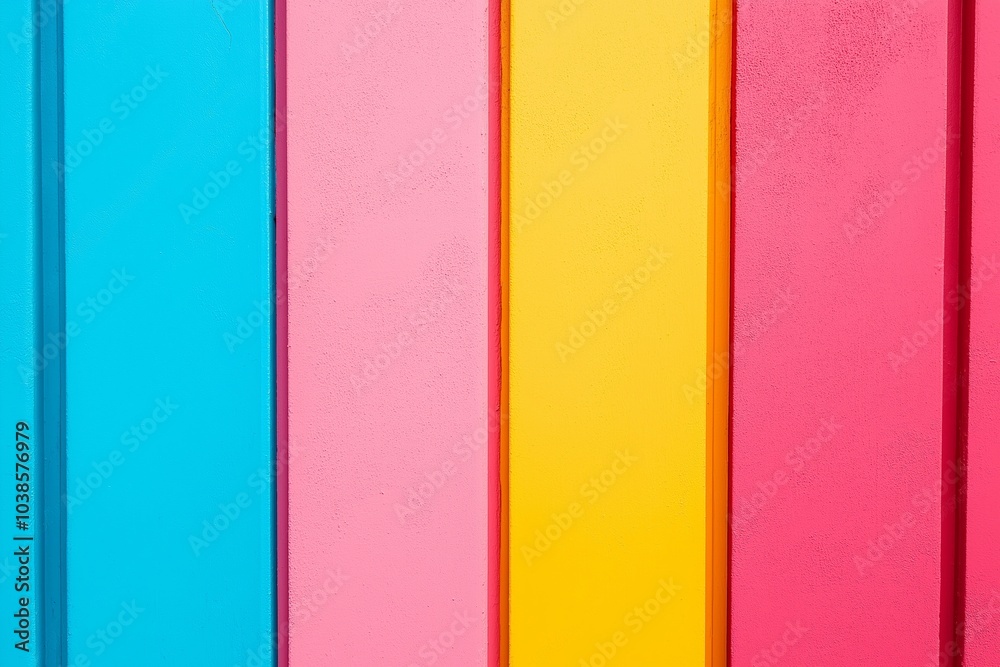 Bright vertical panels in vivid shades of blue, pink, and yellow create a striking and energetic visual appeal. Bright vertical panels in vivid shades of blue, pink, and yellow create a striking and energetic visual appeal.