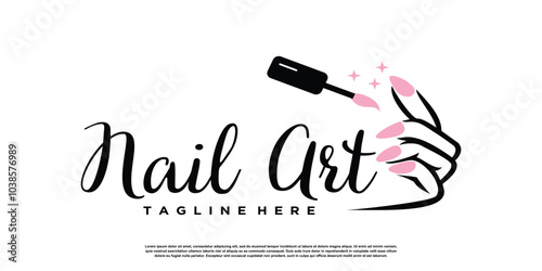 Nail logo design template with creative abstract style Premium Vector