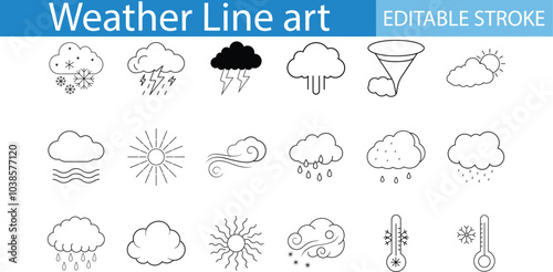 Weather Line Art Icons Set Editable Stroke