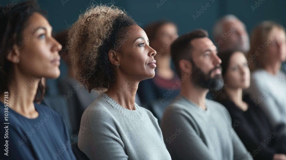 A diverse group of people attending a workshop or seminar on mental health, demonstrating awareness and education on psychological well-being A diverse group of people attending a workshop or seminar on mental health, demonstrating awareness and education on psychological well-being