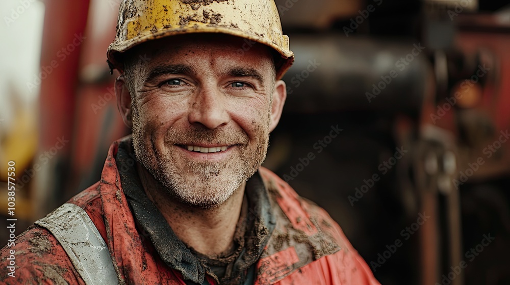 Portrait of a smiling man working in a mine. Portrait of a smiling man working in a mine.