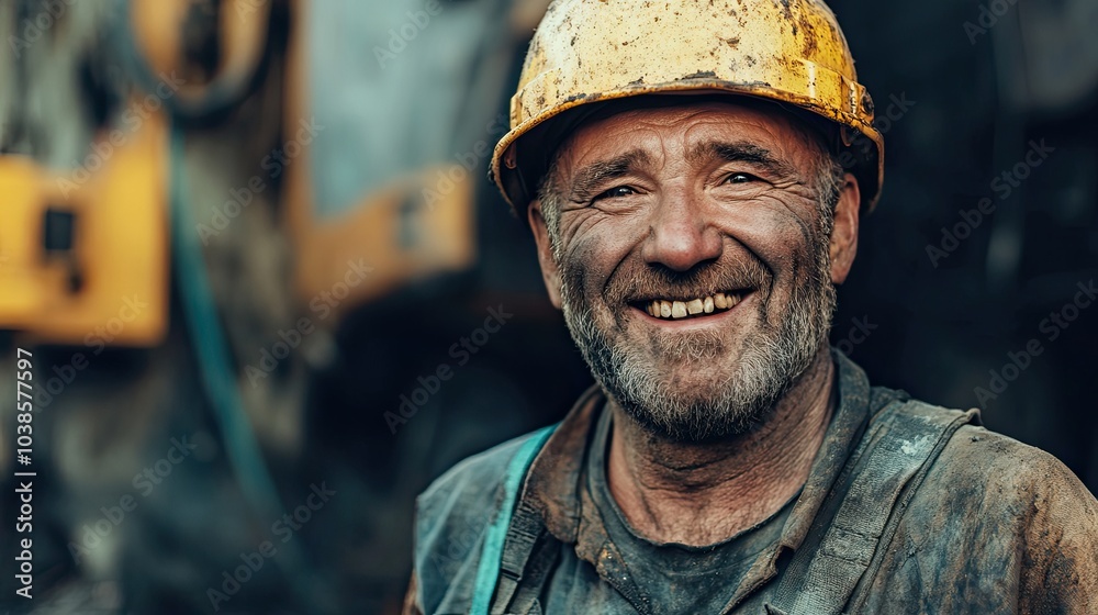 Portrait of a smiling man working in a mine. Portrait of a smiling man working in a mine.