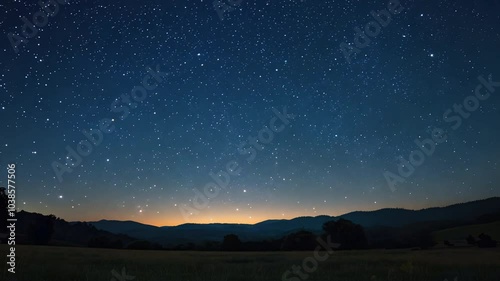 Breathtaking night sky filled with countless stars twinkling over serene landscape, showcasing beauty of nature and vastness of universe, as horizon glows softly, creating peaceful twilight