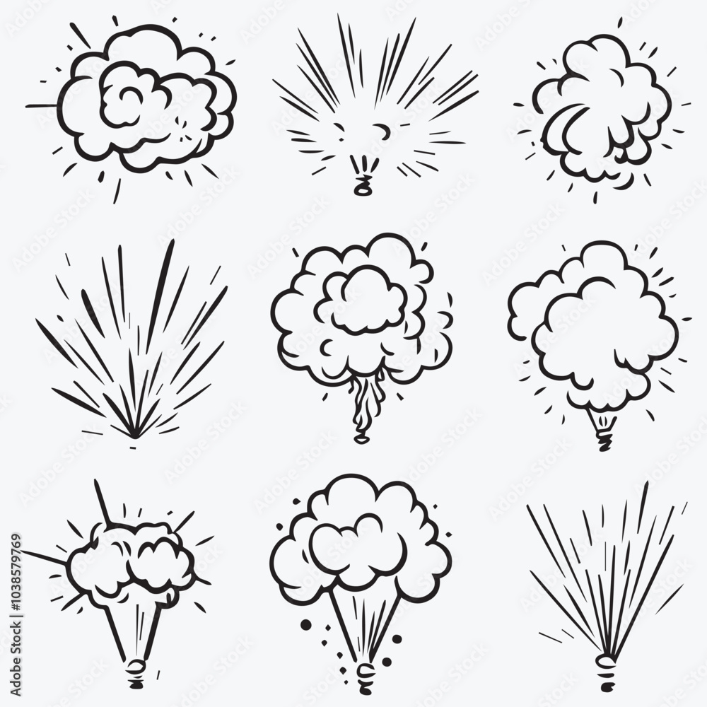 Outline Icons set of cute Booms Explosion Outline Icons set of cute Booms Explosion