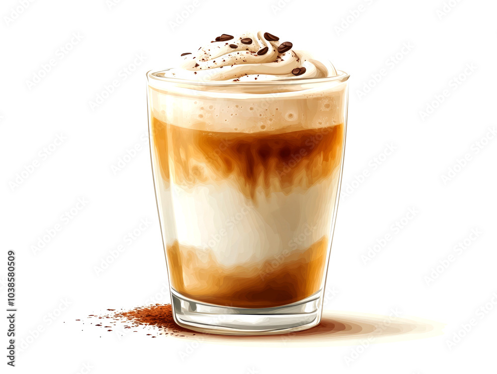 Iced coffee with whipped cream and chocolate sprinkles in a glass. Iced coffee with whipped cream and chocolate sprinkles in a glass.
