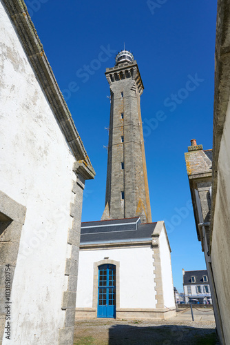 famous Phare d'Eckmuehl at Pointe de Penmarch, Brittany, France photo