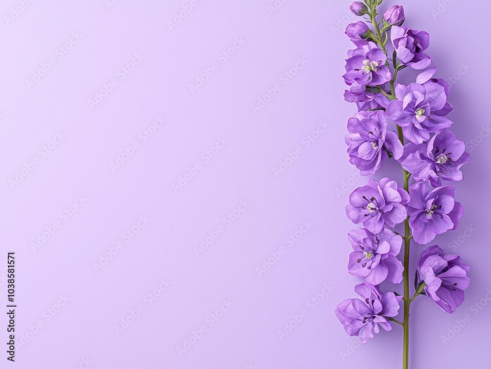 Obraz premium Purple flower on a soft lavender background, showcasing delicate petals and vibrant color.