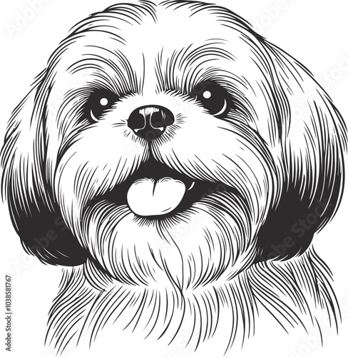 Line Art Cute Shih Tzu Dog line drawing vector illustration
