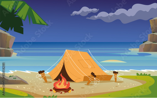 Traveling by car camping hiking vacation concept. Vector cartoon graphic design element illustration