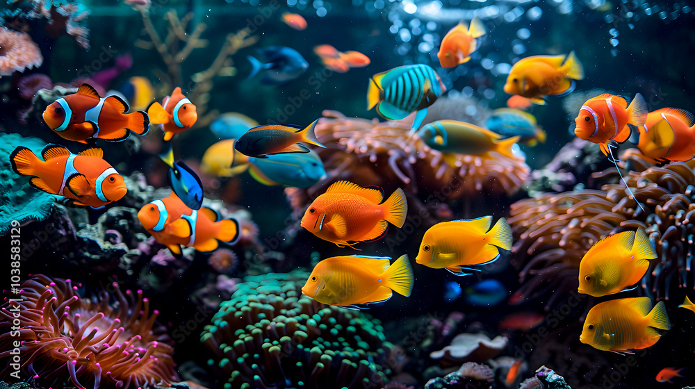 Fototapeta premium Colorful Tropical Fish in a Lush Aquarium Environment
