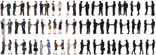 Growth. Agreement. Business people shaking hands after signing contract. Concept business vector illustration. 
