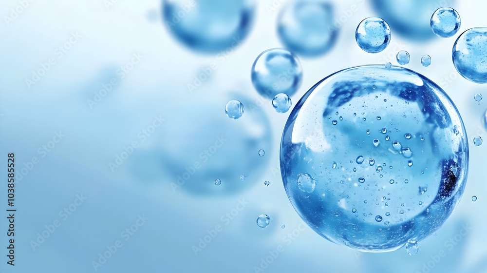 Spherical Cells Floating in Blue Background Spherical Cells Floating in Blue Background