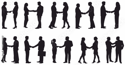 set of business people handshake silhouette vector illustration