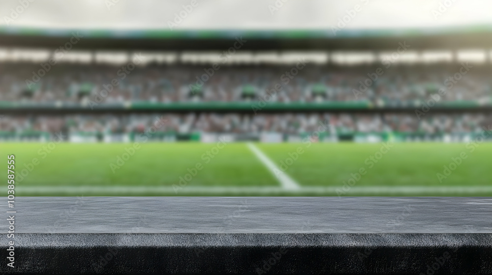 Fototapeta premium Blurred Football Stadium with Table Surface in Foreground