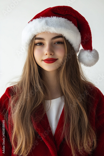 Young beautiful beauty Christmas dress on white background, Christmas beauty wallpaper