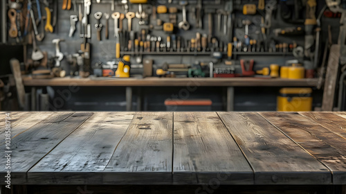 Rustic Wooden Workbench in Workshop Setting