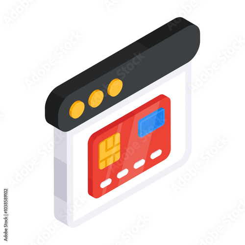     Card on webpage, icon of online card payment 

