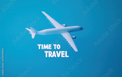 Wallpaper Mural Summer holidays cover design with a minimalist plane flying in a clear blue sky, with bold "TIME TO TRAVEL" text Torontodigital.ca