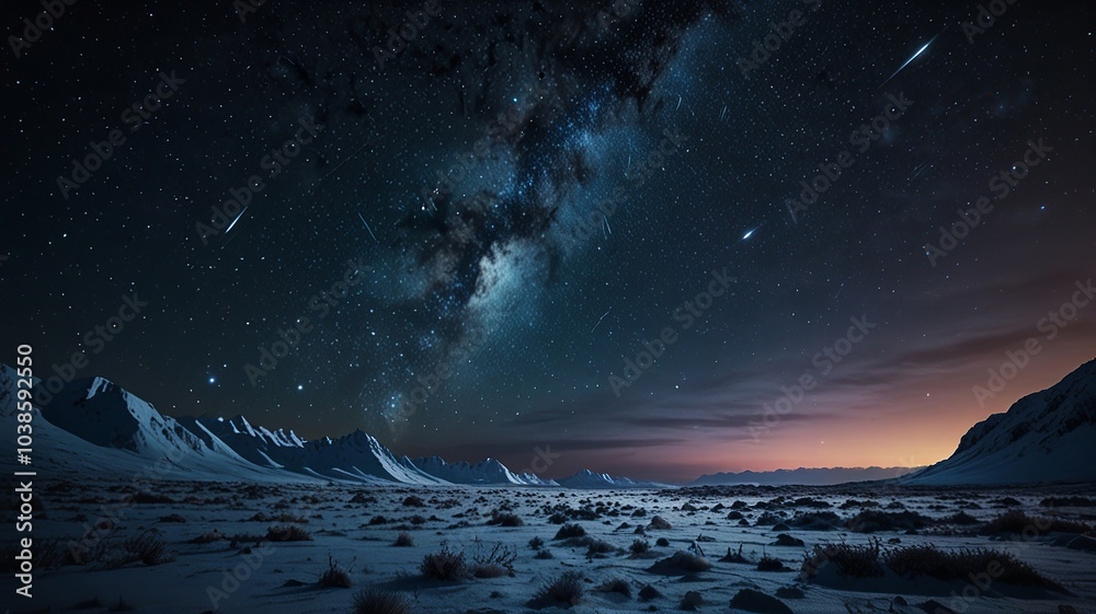 Winter Night Sky Over Snowy Landscape Winter Night Sky Over Snowy Landscape