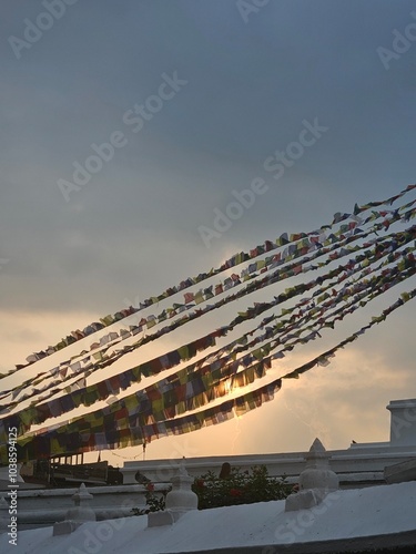 sunrise over the city in a buddhist stupa