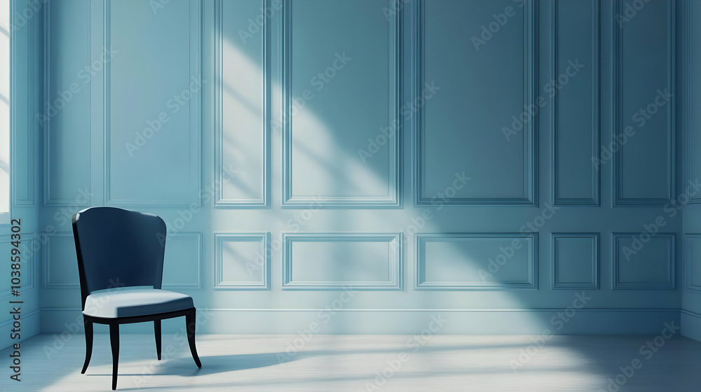 Fototapeta premium Classic Blue Room with Elegant Chair and Soft Light