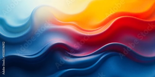 Abstract waves in shades of blue, red, and orange.