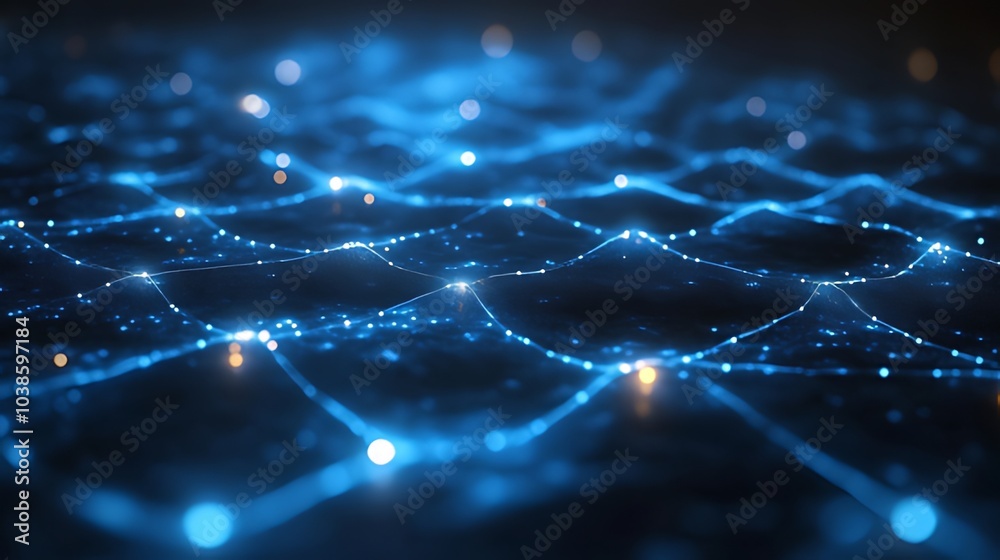 Abstract blue digital network with glowing nodes and lines, representing connectivity and data flow in a futuristic digital landscape. Abstract blue digital network with glowing nodes and lines, representing connectivity and data flow in a futuristic digital landscape.