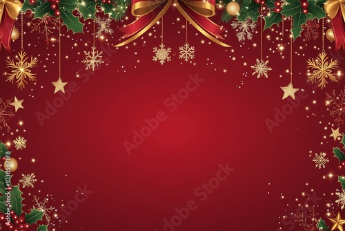 A classic Christmas background in bright red with luxurious double side borders. 