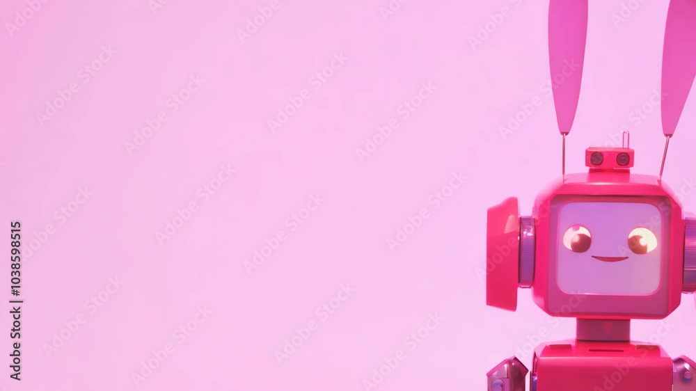 Bot Color Pink A pink robot with a pink face stands in front of a pink background. The ...