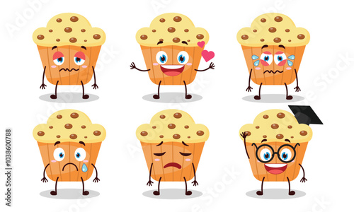 funny muffin cartoon character with different pose activity design illustration