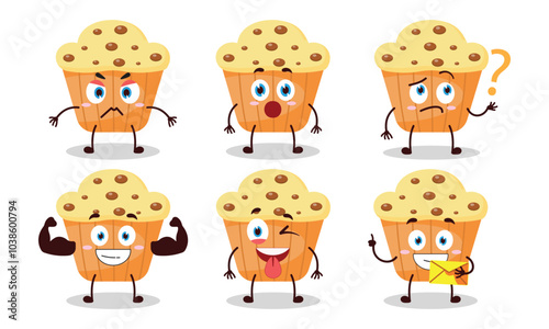 funny muffin cartoon with different expressions character design illustration