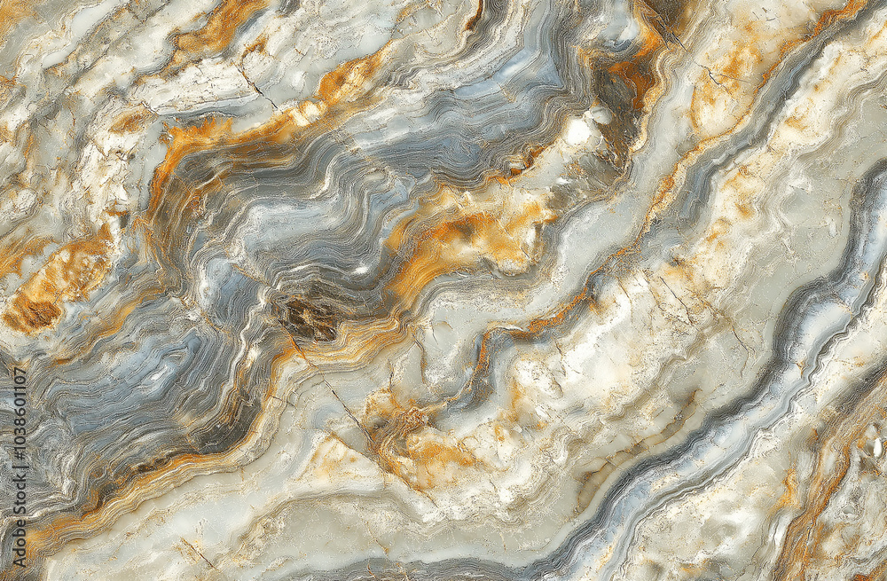 A marble pattern with swirling patterns in shades of white, grey, and gold. The background is a soft blue color A marble pattern with swirling patterns in shades of white, grey, and gold. The background is a soft blue color