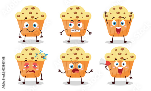 funny muffin cartoon with many expressions design illustration