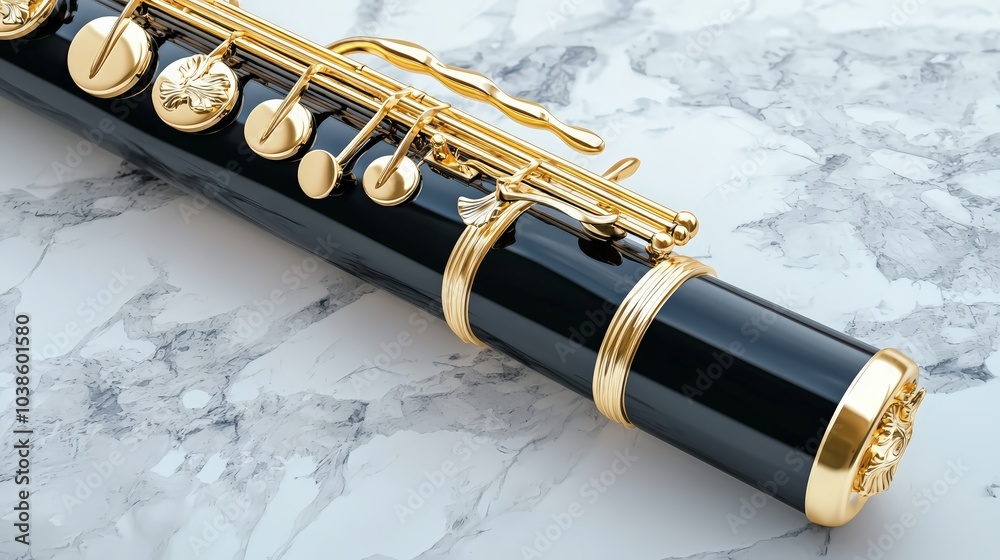 Naklejka premium Baroque-inspired bassoon with gilded accents and carved heraldic figures
