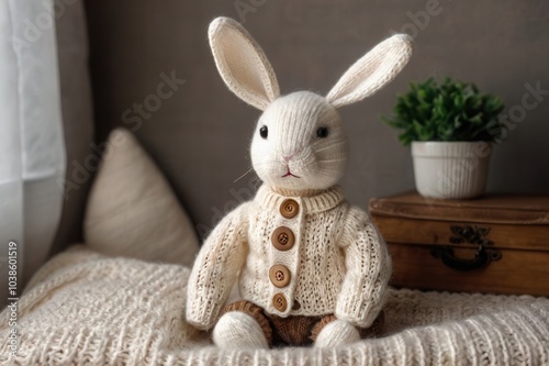 a cute and soft white knitted bunny doll